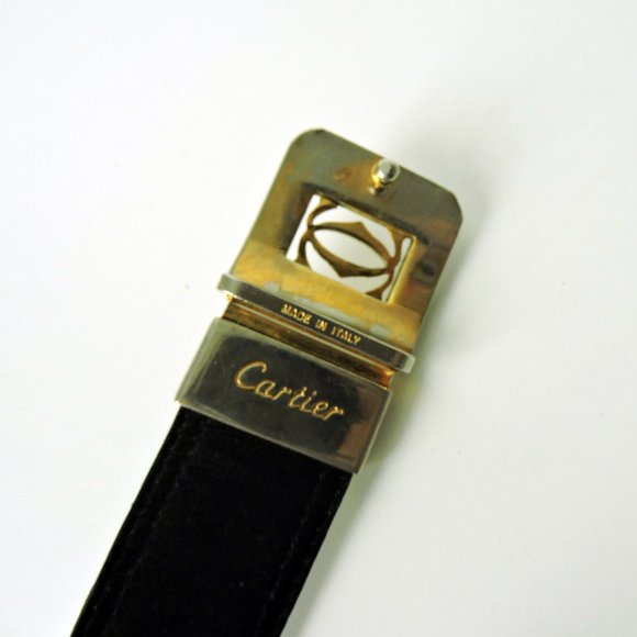 VTG Beltrami maroon black belt sz 32 / Cartier gold silver pin buckle made Italy - Picture 11 of 13